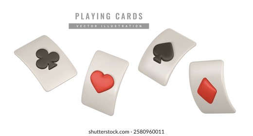 Realistic 3d playing cards. Casino game concept. Set of aces of different suits. Vector illustration.