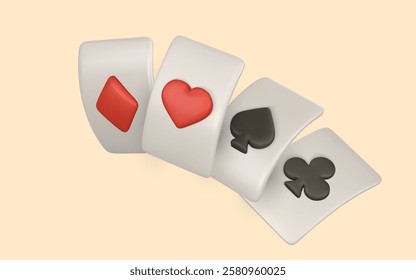 Realistic 3d playing cards. Casino game concept. Set of aces of different suits. Vector illustration.