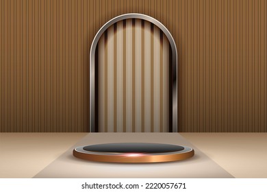 Realistic 3D podium with brown gate