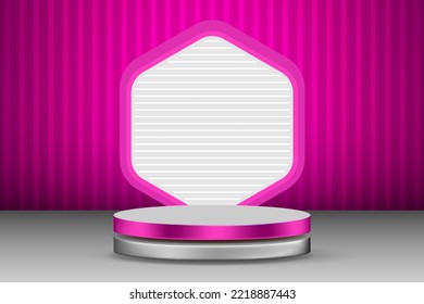 Realistic 3D podium hexagonal pink background