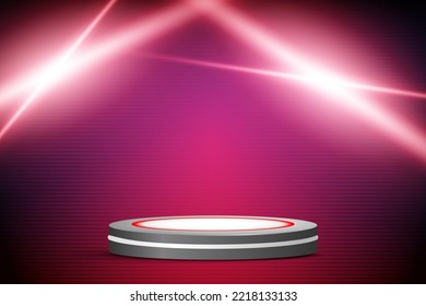 Realistic 3D podium with neon