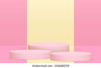 realistic 3d podium stage 3. pink pastel scane