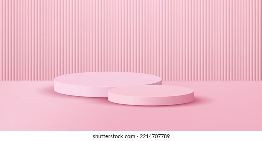 realistic 3d podium stage. pink pastel scene