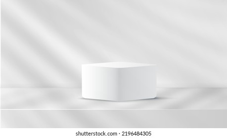 Realistic 3d podium white and gray color backdrop. Abstract vector rendering geometric platform. Product display presentation Minimal scene.