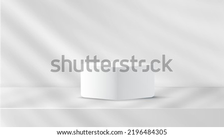 Realistic 3d podium white and gray color backdrop. Abstract vector rendering geometric platform. Product display presentation Minimal scene.