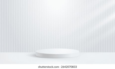 Realistic 3d podium in white studio room on modern background with product display stand and space for text. vector design