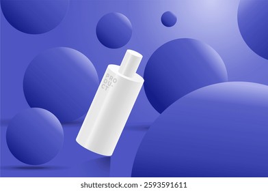 Realistic 3D product background purple bubbles or balls. Illustration display for cosmetic or beauty product
