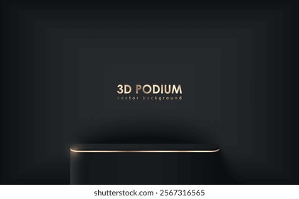 Realistic 3D product podium background in black color. Luxury mockup display presentation. Minimal wall scene. Stage showcase. Platforms vector geometric design.