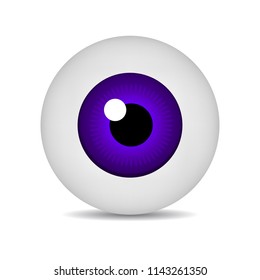 Realistic 3d purple eyeball isolated on white background. Human iris icon. Medicine template. Vector illustration for design.