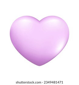 Realistic 3d purple heart. Decorative spring romantic icon, cartoon love symbol. Happy Valentines Day shape of glossy heart. Abstract vector illustration isolated on a white background