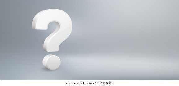 Realistic 3D question mark. Have a question, FAQ and QA. Questions sign, question answer poster or problem solution vector background illustration