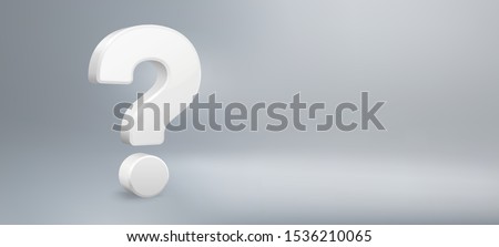 Realistic 3D question mark. Have a question, FAQ and QA. Questions sign, question answer poster or problem solution vector background illustration