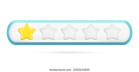 Realistic 3d rating feedback with 1 golden star and deepening of four gray. Customer 3d quality review, user rating, feedback score, five-point scale. Vector illustration isolated on white background