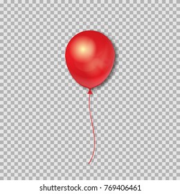 Realistic 3D Red Ballon isolated on transparent background. Vector illustration. Eps 10.