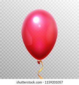 Globo rojo 3D realista. Globos de aire de helio voladores para la fiesta de cumpleaños feliz o decoración de diseño de festival de carnaval. Vector de látex soplando objeto aislado sobre fondo transparente
