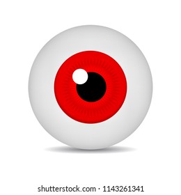 Realistic 3d red eyeball isolated on white background. Human iris icon. Medicine template. Vector illustration for design.