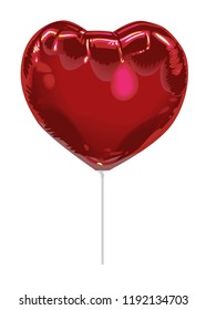Realistic 3D red foil balloon in the shape of a heart with reflects isolated on white background. Festive decor element for any holiday. Vector illustration