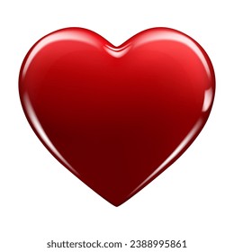 Realistic 3d red heart. Hand drawn decorative spring romantic icon, cartoon love symbol. Happy Valentines Day shape of glossy heart. Abstract vector illustration isolated on a white background