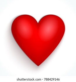 Realistic 3D red heart isolated on white. Template for greeting cards, invitations, banners and various design products. Vector illustration