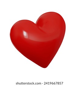 Realistic 3d Red heart, symbol love. Valentines day card. Render 3d isolated on white background. Vector illustration