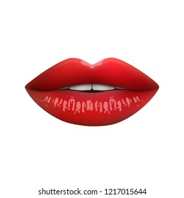 Realistic 3d red lips isolated. Vector illustration.