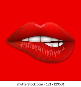 Realistic 3d red lips isolated. Vector illustration.
