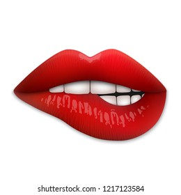 Los labios rojos 3D realistas aislados. Ilustración vectorial.