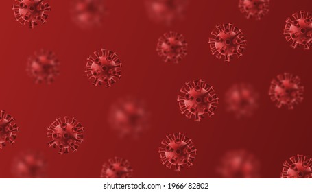 Realistische 3D-rote Viruszellen auf rotem Hintergrund. Novel Coronavirus 2019-nCoV. Coronavirus nCoV wird als einsträngiges RNA-Virus bezeichnet. Virus Covid 19-NCP. Gefahrensymbol, Vektorgrafik.