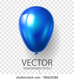 Realistic 3D render Blue balloon vector stock illustration isolated on transparent background. Glossy shine helium balloon in cyan color for Birthday celebration or party.