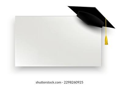 realistic 3d render of graduation cap and diploma. Education, degree ceremony concept. Vector illustration.