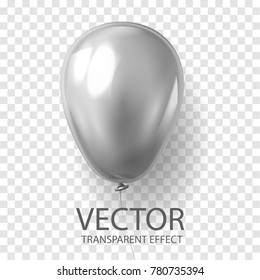 Realistic 3D render grey silver balloon vector stock illustration isolated on transparent background. Glossy shine helium balloon for wedding, Birthday celebration party, grand opening, sale promotion