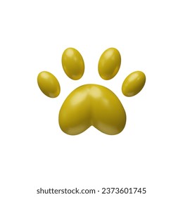Realistic 3d render pet paw. Animal pet foot of dogs, puppy. Cute veterinary symbol. Vector illustration in plasticine style. Footprint shape design
