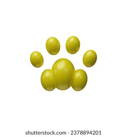 Pata de mascota realista 3d. Pie animal de gatos, gatito. Símbolo veterinario lindo. Ilustración vectorial en estilo plasticino. Diseño de forma de huella