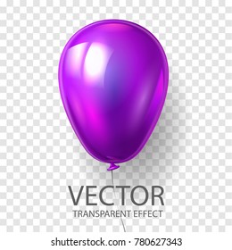 Realistic 3D render purple balloon vector  illustration isolated on transparent background. Glossy shine helium balloon in violet color for Birthday celebration, party, grand opening, sale promotion