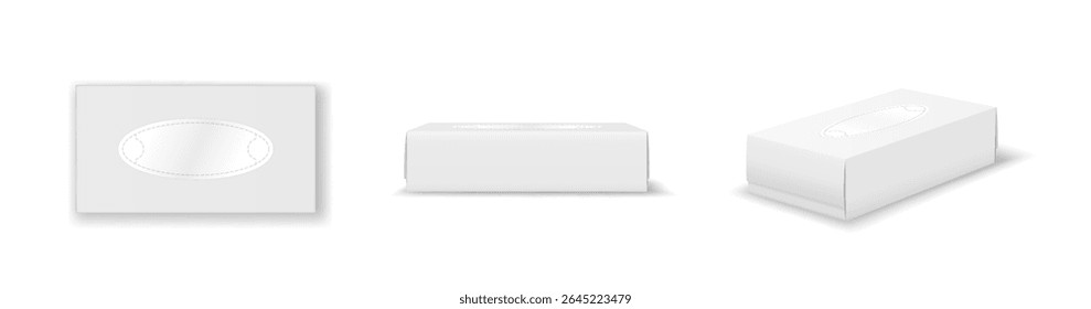 Realistic 3D render of a white cardboard box. Shown in different angles and perspectives. Ideal for packaging design. Plain background highlights product features.