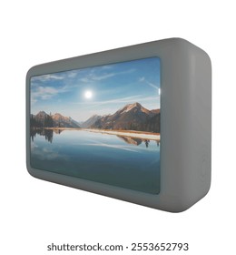 Realistic 3D Render of White and Red Action Camera on White Background