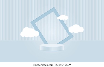 Realistic 3d rendering pastel frame podium product display with clouds