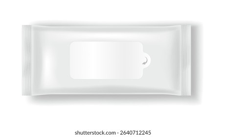 Realistic 3D rendering of white plastic packaging for wipes. The design features a clean look with a resealable lid. Ideal for hygiene or cosmetic products.