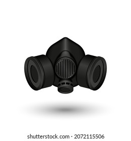 Realistic 3d respirator with air filters black isolated on white background front view vector clipart.