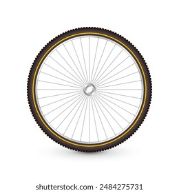 Realistic 3d retro bicycle wheel. Bike rubber tire, shiny metal spokes and rim. Fitness cycle, touring, sport, road and mountain bike. Vector illustration