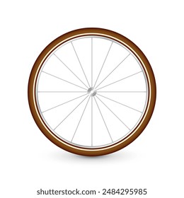 Realistic 3d retro bicycle wheel. Bike rubber tire, shiny metal spokes and rim. Fitness cycle, touring, sport, road and mountain bike. Vector illustration