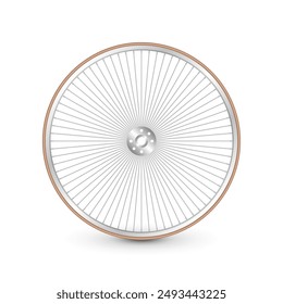 Realistic 3d retro bicycle wheel. Bike rubber tire, shiny metal spokes and rim. Fitness cycle, touring, sport, road and mountain bike. Vector illustration