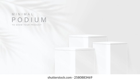 Realistic 3D round corner cube stand podium set in white, gray color scene. Vector abstract geometric platforms design. Wall minimal scene cosmetic products stage showcase, Banner promotion display.