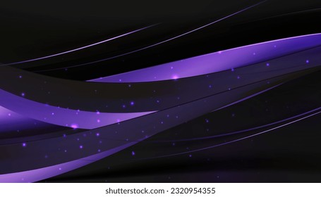 realistic 3d round shape purple wave background. Dynamic 3d purple shape isolated on black background.
