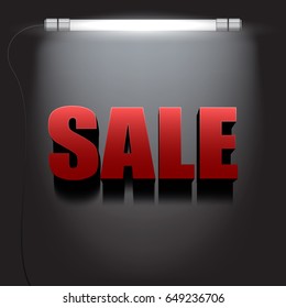 Realistic 3d sale banner with illumination, vector illustration
