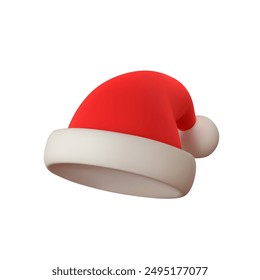 Realistic 3d santa claus hat cartoon style isolated on white background. Merry Christmas and Happy New Year. Vector illustration