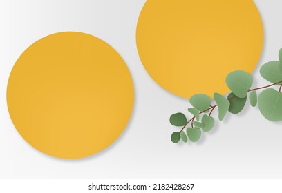 Realistic 3d scene for cosmetics, eucalyptus leaves and stand vector, geometric form banner, modern scene for product, plant and geometric form