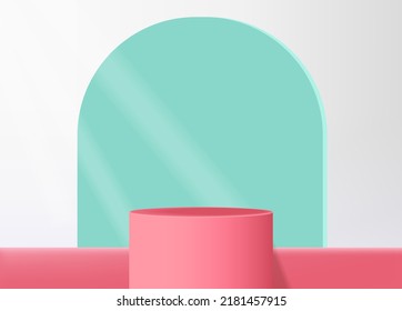 Realistic 3d scene for cosmetics, pink stand vector, geometric form banner, modern scene for product