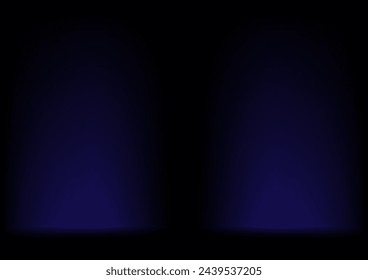 Realistic 3D sea blue floor in a deep blue abstract room. With bright horizontal neon lamps Vector presenting products Futuristic mini scene