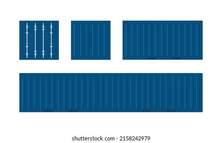 Realistic 3D set of blue cargo containers. Vector illustration